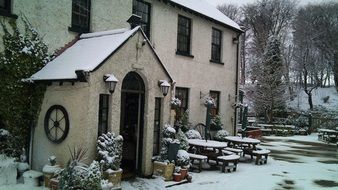 white snow-covered house