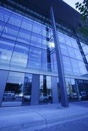 Facade of the blue glass building