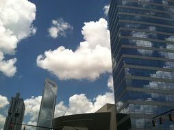 clouds are reflected in the mirror facades