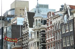 casino, direction sign in old city, netherlands, amsterdam