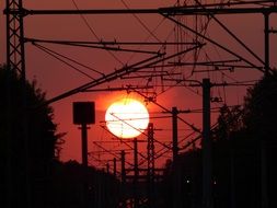 pink sunset over the train station