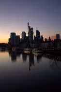 Skyscrapers of Frankfurt on the horizon at sunset