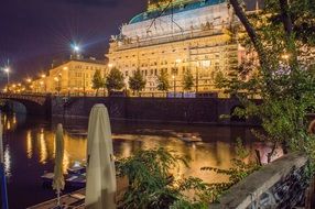 night photo of the National Theater in Prague