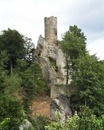 ruins of Frýdštejn Castle on rock among trees, czech