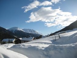 landscape of the village in the snowy alps