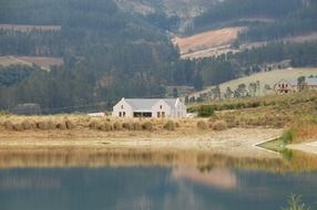 beautiful lake landscape with house in africa