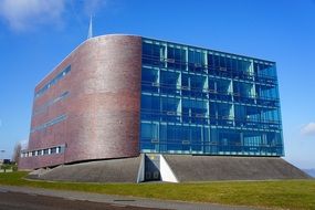 building with blue facades