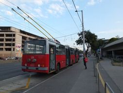 red trolley at the bus stop in budapest