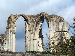 Ruins of the arches of the Maillezais cathedral in france