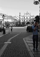 black and white city photo
