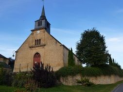 small brick church, france, ardennes, belval