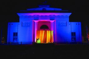 Night view of neon colored architecture