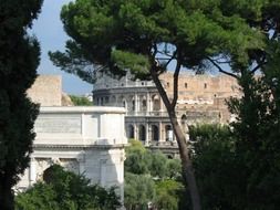 Roman colosseum at the background