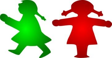 clipart of the green and red girl silhouettes