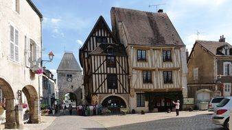 building with wooden facades in the city center