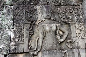 Stone sculptures in Bayon temple, Asia