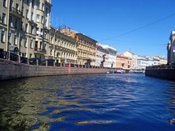 colorful buildings at moyka riverfront, russia, saint petersburg