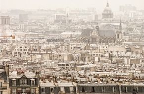 panoramic view of paris in misty haze