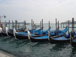 gondolas at dock, italy, venice
