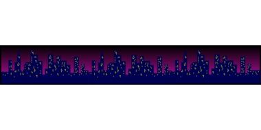 skyline of night city at deep purple sky, banner