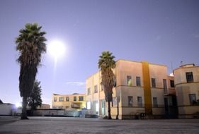 school building at sunset