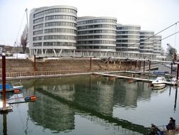 five boats in the inner harbor, duisburg