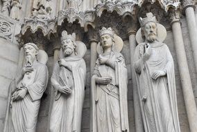 statues of saints on the facade of Notre Dame in Paris