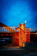 illuminated city bridge in the blue twilight