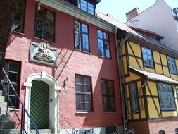 bright facades of houses in the city of Stralsund