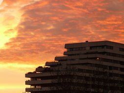 building at sunset