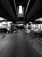 panoramic view of urban traffic in thailand in black and white image