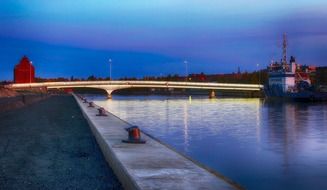 ship in view of Bridge at evening, finland