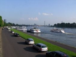 cars parked along the river Rhine in Dusseldorf