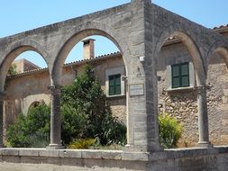 arches and columns in the monastery in Mallorca