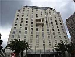 view from below of hotel building