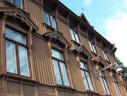 Timber facade of the building in the Gothenburg in Sweden