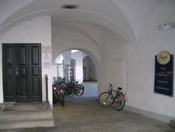 bicycles in the backyard of the old town