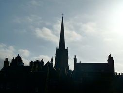 skyline church dusk buildings tall
