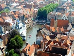 top View of picturesque old city, belgium, Bruges