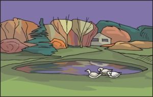 birds near house drawing