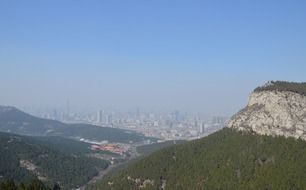 aerial view of the smog in mountain city China