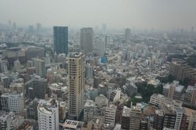 top View of downtown in fog, japan, Tokyo