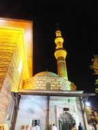Minaret of the mosque at night