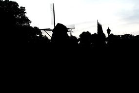 black windmill silhouette