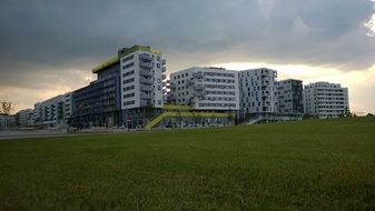 sunset over new buildings