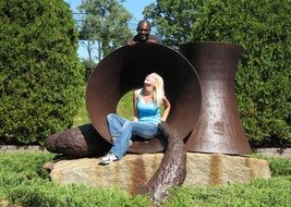 happy couple at the monument in Minnesota