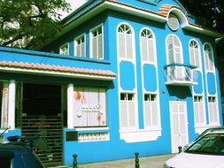 blue house structure