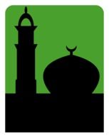 silhouettes of muslim faith on green background