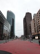 red covered street in city at winter, germany, berlin