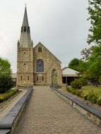 walkway to the church with a spire, australia, hahndorf